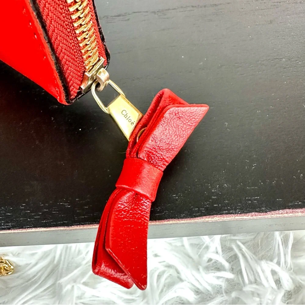 Chloe red leather custom paint crossbody wallet on chain - Picture 8 of 16